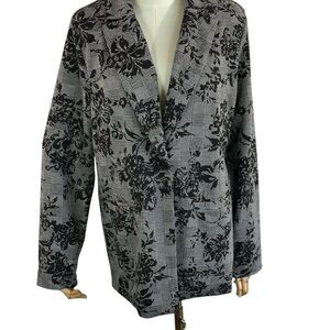 Calligraphy women’s Gray and Black Floral plaid Blazer Modern chic SZ S